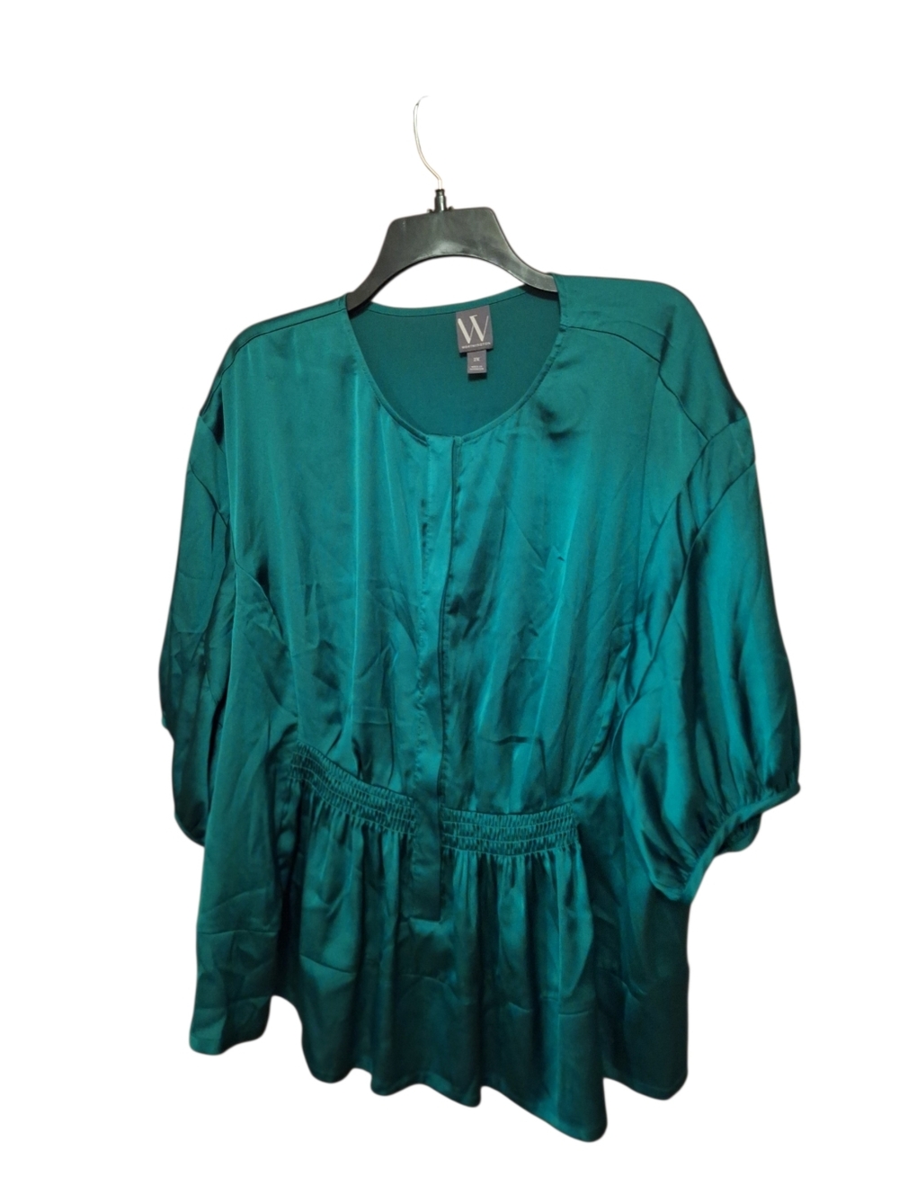 Worthington GREEN Satin Peplum Top w/ Dolman Sleeves Plus 2X Party EVENING WEAR